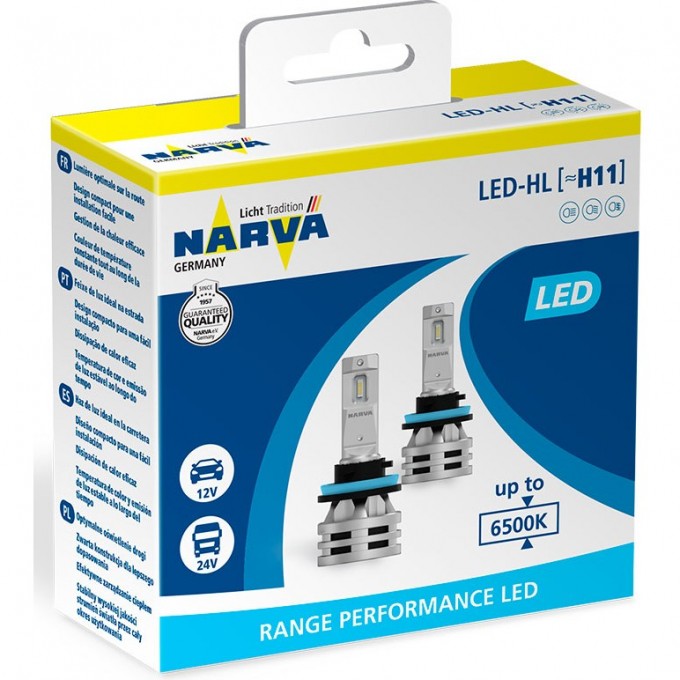 Лампа NARVA RANGE PERFORMANCE LED 12-24V H11 24W PGJ19-2 6500K 2 шт. 61898495