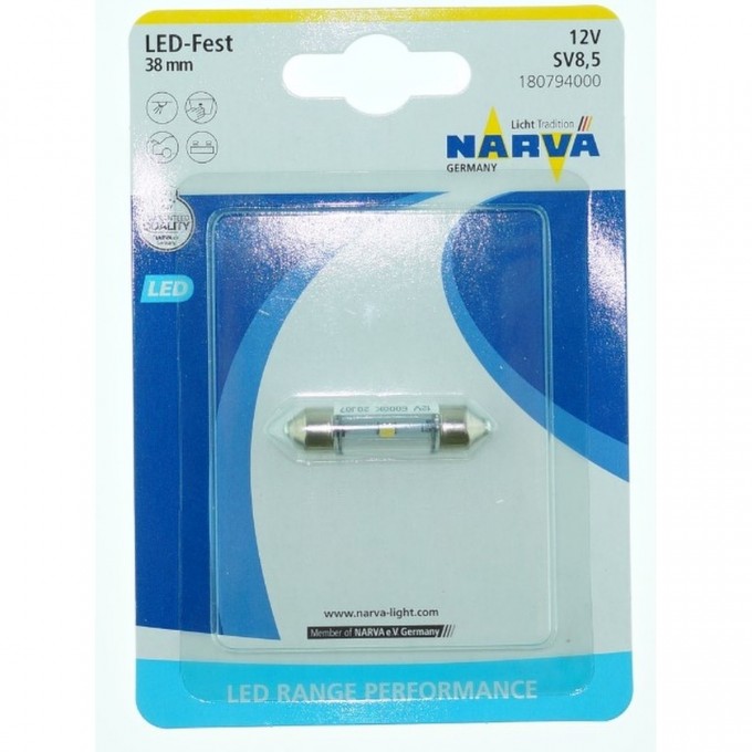 Лампа NARVA RANGE PERFORMANCE LED FEST T10.5x38 6000K 12V 0.6W SV8.5 47386627