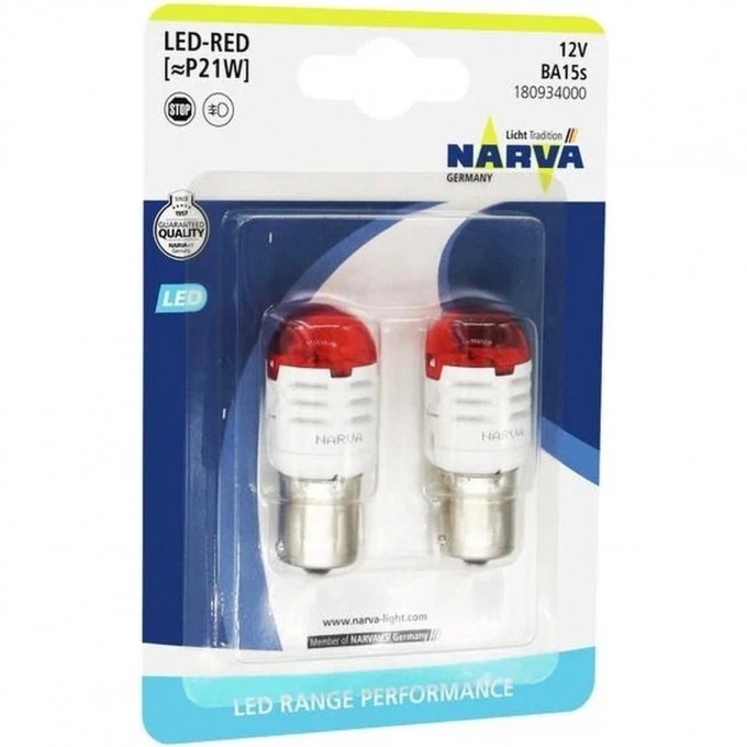 Лампа NARVA RANGE PERFORMANCE LED N P21W 2.8W red 2шт. 47380873