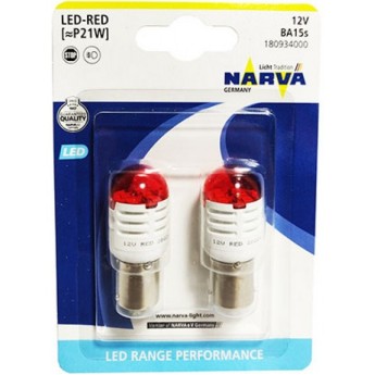 Лампа NARVA RANGE PERFORMANCE LED P21/5W BAY15d 6000K красный 2шт.