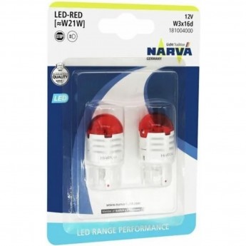 Лампа NARVA RANGE PERFORMANCE LED W21 12V 1.75W W3x16d B2 red 2шт.